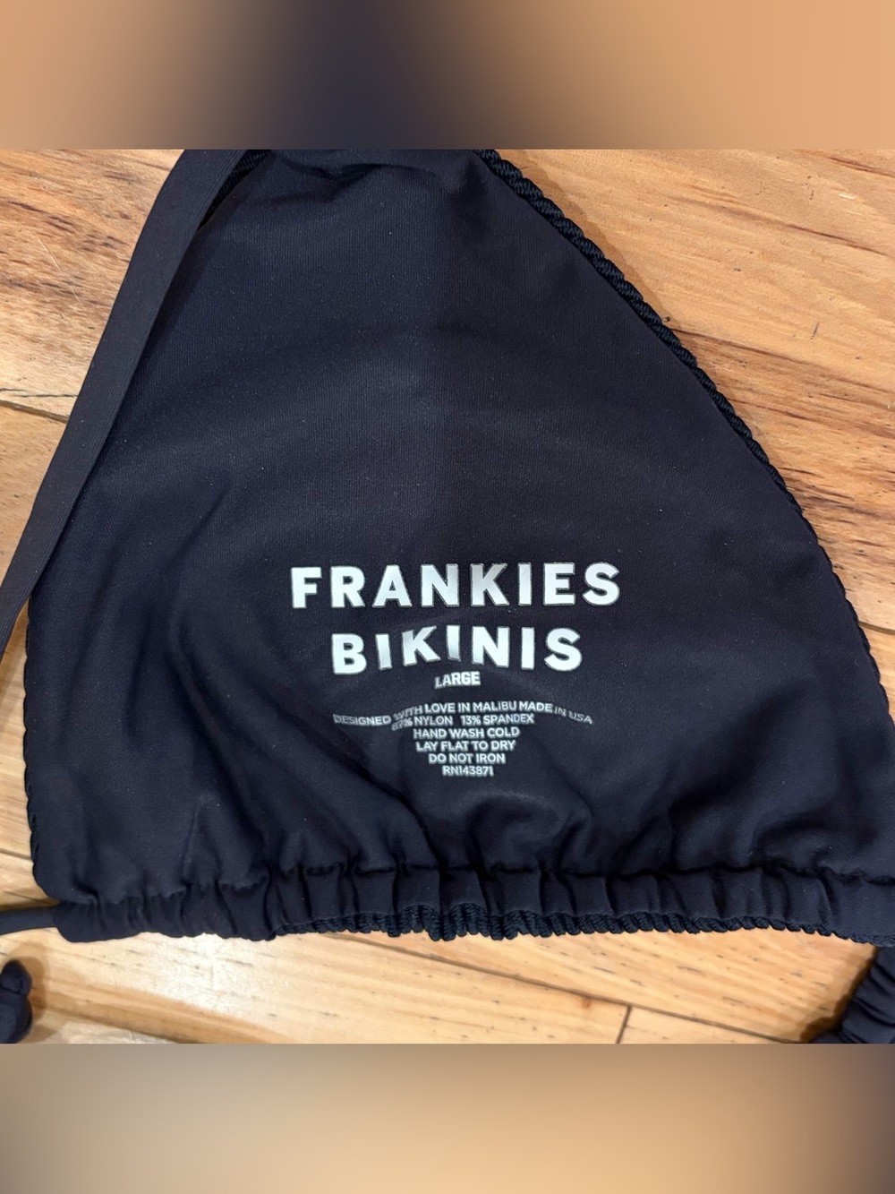 Frankies Bikinis Tia Triangle Skimpy Tie Ribbed String Black Bikini Swimsuit - Picture 3 of 5